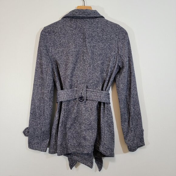 Ambiance Pea Coat Jacket Gray Blue Tweed Button Closure Belted Womens Small - Picture 5 of 8